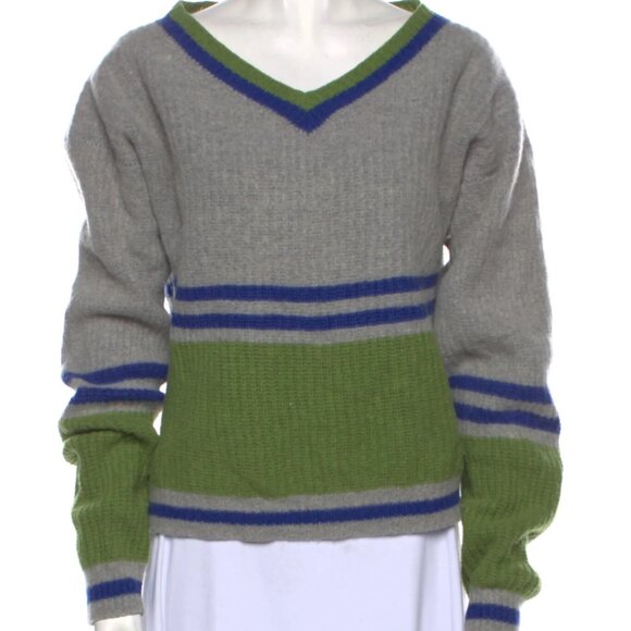 Danielle Guizio Striped V-Neck Sweater - Picture 1 of 6